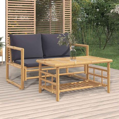 Salon de jardin 2 pcs - Ensemble Table et Chaise de Jardin - avec coussins gris foncé bambou BV786950 - BonneVie (1/5)