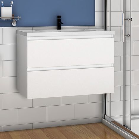Waschtisch mit Unterschrank 80cm Badezimmer Waschtisch mit Unterschrank Weiß Matt (1/5)