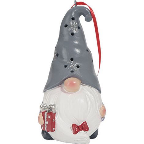 Boîte Cadeau Chapeau Gris Ornement Arbre De Noël Avec Figuraine Nain (1/2)
