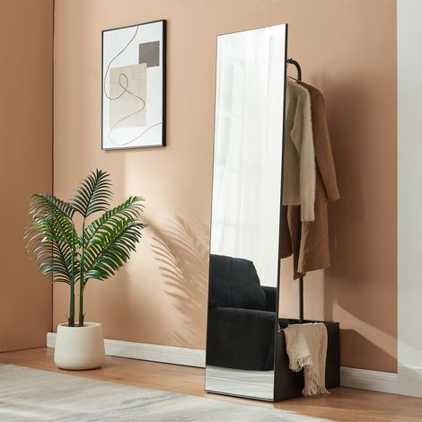 Garderobenspiegel 2-in-1 Saden 165x40x51 cm Schwarz [en.casa]