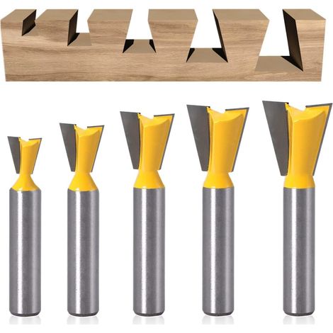 Router Bit - Dovetail - 8 mm Shank - 1/4" 1/2" 3/8" 5/8" 3/4" Included - For Wood And Composite Materials - 5 Pieces (1/5)