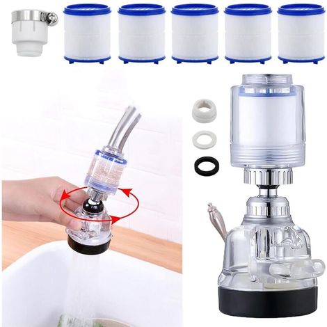 Filtre de robinet transparent, filtre pivotant à 360° avec éjecteur de filtre à économie d'eau réglable à 3 vitesses, élément filtrant remplaçable, aérateur de robinet pour cuisine et salle de bain (l (1/2)