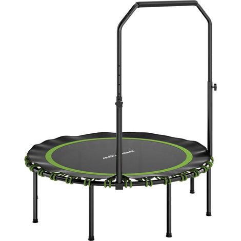 Trampoline de fitness avec barre d'appui réglable, trampoline sportif pour une utilisation intérieure et extérieure, acier, plastique, vert