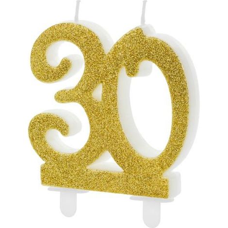 Candela di compleanno '30', trenta, oro, 7,5 cm