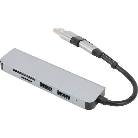 Hub USB Type-C 5 en 1 5 Gbit/s, 3 ports USB 3.0, lecteur de cartes mémoire, adaptateur USB-C pour téléphone, tablette et ordinateur. (1/5)
