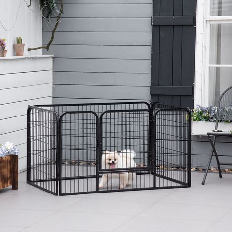 Parc à chiens en métal noir à 4 panneaux, 81 cm x 61 cm, pour l'exercice, l'intérieur et l'extérieur. (1/5)