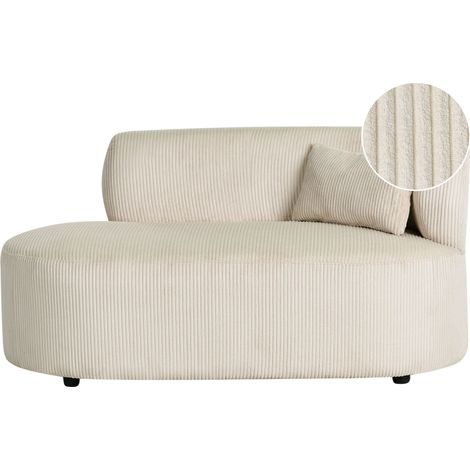 Chaise Longue à Droite en Velours Côtelé avec Coussin d'Appoint Beige Clair Vanvey