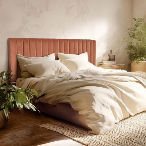 ARTHUR - Tête de lit rembourrée pour lits 160/180cm velours orange (1/5)