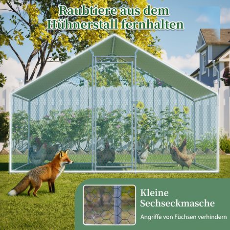 Enclos à volailles métallique 3x2x2m, filet de protection avec porte sécurisée, bâche résistante à l'eau en polyéthylène, idéal pour poules, lapins, petits animaux, extérieur. (1/5)