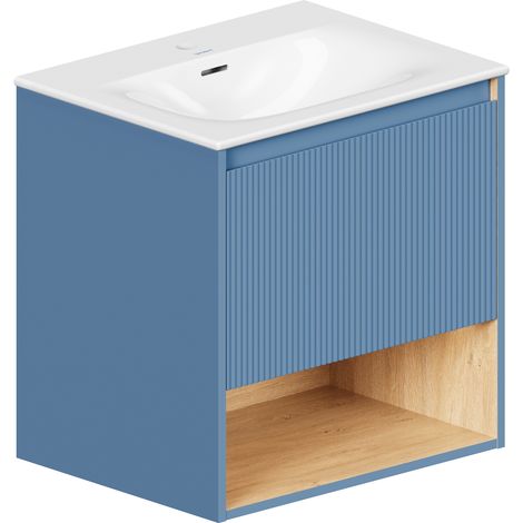 BERNSTEIN - Mobile lavabo sospeso MDF Azzurro opaco, lavabo DURAVIT Bianco lucido + foro rubinetto, troppopieno, piletta - 63x49x62cm - BELDIVO	Blu azzurro opaco