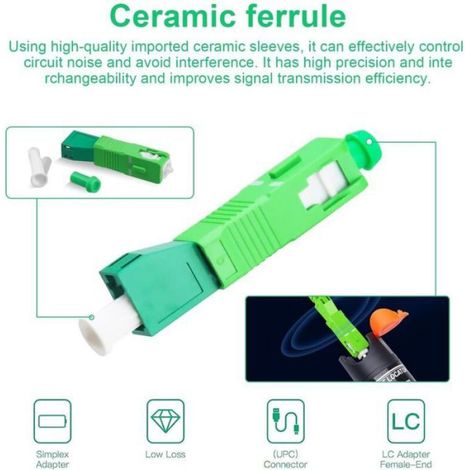 Connecteur Rapide Fibre Optique, 2 Pièces SC/APC Femelle Vers LC/APC Mâle, Vert Coupleur pour Fibres Optiques, Noyau en Céra (1/5)
