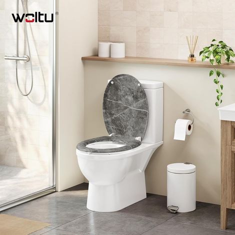 WOLTU Sedile WC Copri Vater Frizionato Fantasia in Duroplast Chiusura Fantasia- Effetto Marmo Grigio