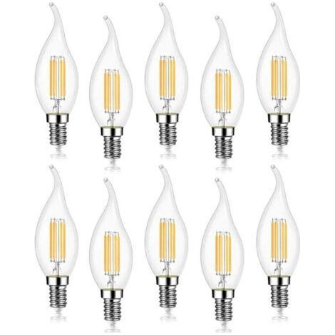 Lot de 10 ampoules LED 4W E14 470LM effet flamme bougie blanc froid 6000K, non dimmables, angle de diffusion de 360° (1/4)