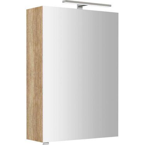 Sapho Riwa - Armario con espejo e iluminación LED, 70x50x17 cm, 1 puerta, bisagras a la derecha, roble Alabama RIW050-0022