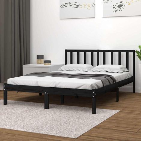 Lit double pour adulte Cadre de lit - Noir Bois de pin massif 140x190 cm BV941592 - BonneVie (1/5)