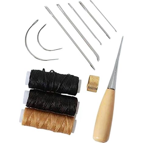 12-teiliges Lederhandwerks-Werkzeugset: Nähnadeln, gewachstes Garn, Kordel, Ahle, Fingerhut, DIY-Leder