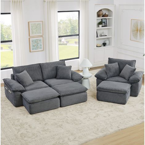 2-Sitzer Sofa modular ohne Montage mit Fußstütze Stoff OKMYHOME (1/5)