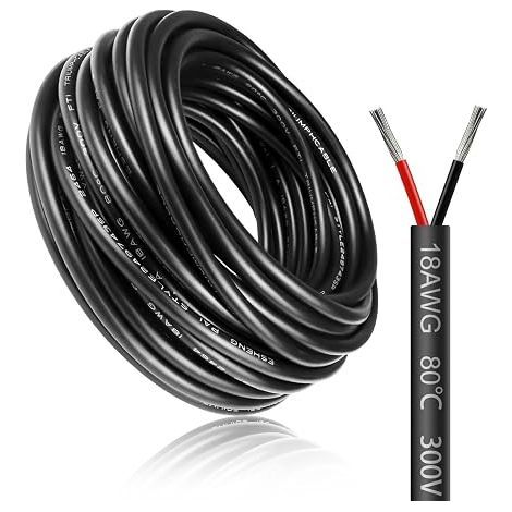 10m 18AWG 2x0.75mm² 2 Core Electrical Cable Flexible Tinned Copper Wire Low Impedance 5V/12V/24V LED Power Supply