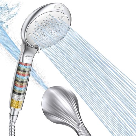 Duschkopf mit 20-Schicht-Filter gegen Kalk, 8 Strahlarten, 2m Schlauch, Silber (1/5)