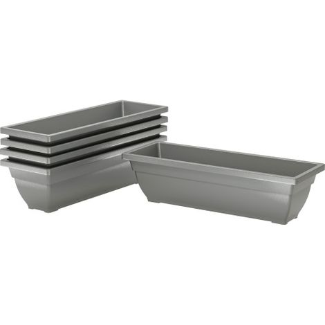 Set 5 Jardinière Plastique Intérieur Extérieur Gris 59x21x16cm Pot de Fleur Empilable Résistant aux Intempéries Balcon Jardin