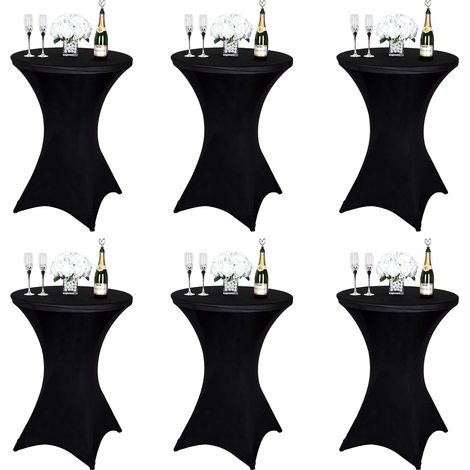 Set mit 6 schwarzen Stehtischdecken, 80 x 110 cm, schwarze Stretch-Spandex-Tischdecken