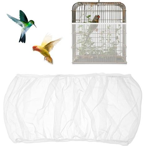 Housse de protection pour cage à oiseaux - Filet de protection réglable - Protection anti-éclaboussures - Blanc (1/4)
