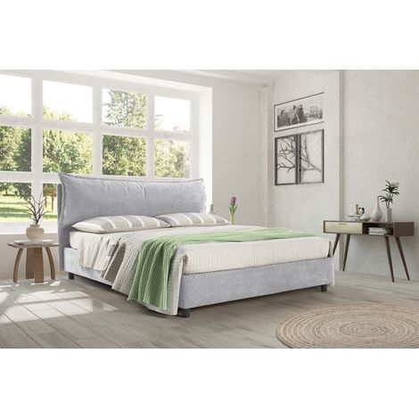 EVERGREENWEB Letto Matrimoniale KING SIZE con Contenitore e Rete Doghe in Legno con Materasso 180x200 cm + 2 cuscini memory-Testiera in Tessuto Sfoderabile Ideale per Camera da Letto - colore Ghiaccio (1/2)
