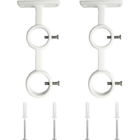 Supports pour tringle à rideaux, lot de 2 supports doubles pour tringle à rideaux, crochets pour salon, chambre, tringles à rideaux (Blanc)