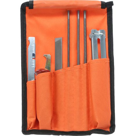 Kettenschärfset, 5/32", 3/16", 7/32" Feilen, Holzgriff, Lehre, Tasche (Werkzeuge)