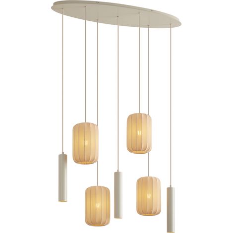 QAZQA Lámpara colgante Japandi beige 7 luces - Pluni Tuba (1/5)