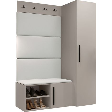 Conjunto para recibidor Nitos II, Soft 017, 191x124x50cm, Cuero ecológico, Aglomerado laminado, Montada en la pared, Colocada