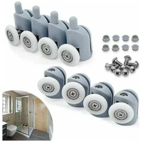 Lot de 8 Roulettes Coulissantes Porte, 23mm Galet Rouleau Roulette Roue pour Cabine Salle de Bain (1/4)