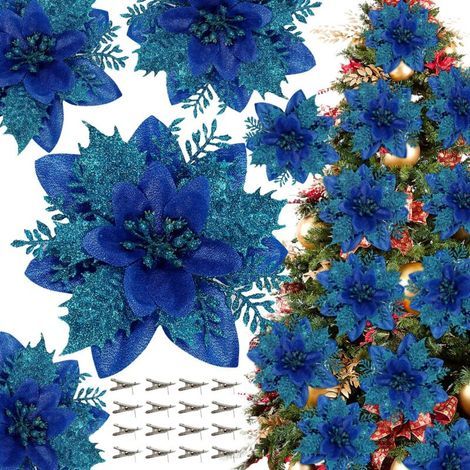 [JAMAIS UTILISÉ] Lot de 50 décorations de Noël, fleurs artificielles scintillantes avec clips, décorations pour sapin de Noël, pendentifs de fleurs artificielles (1/4)