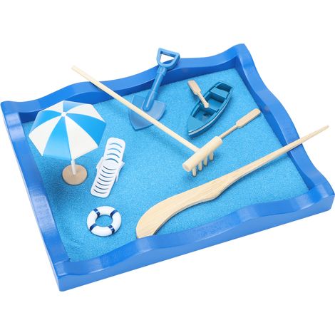 Mini kit de décoration de table de sable en bois pour jardin zen de méditation, avec accessoires, style plage océan bleu (1/5)