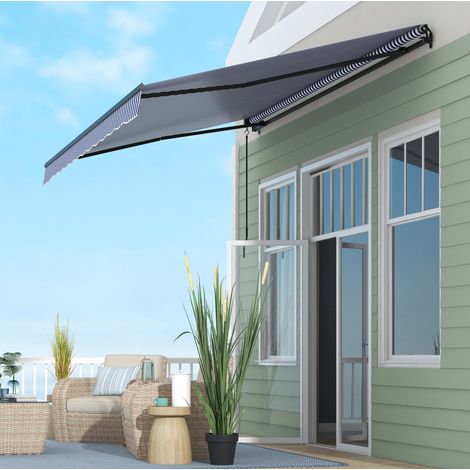 Tenda da sole a parete 396x300 cm in poliestere blu, regolabile per balcone – MEUBLIV (1/5)
