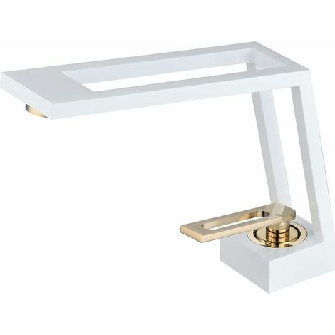MINKUROW Badarmatur Messing-Waschtischmischbatterie, kreatives Design-Waschtischarmaturen, moderner Waschtischarmatur, weiß und gold, kalt und heiß einstellbar
