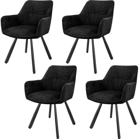 Esszimmerstühle 4er Set drehbar, ergonomisch mit Armlehne, Kurzflor-Stoff, Schwarz (1/5)