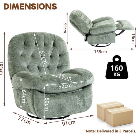 Fauteuil inclinable pivotant et berçant capitonné nuage - Velours chenille vert, rotation 360°, balancement, plusieurs positions d'inclinaison (1/5)