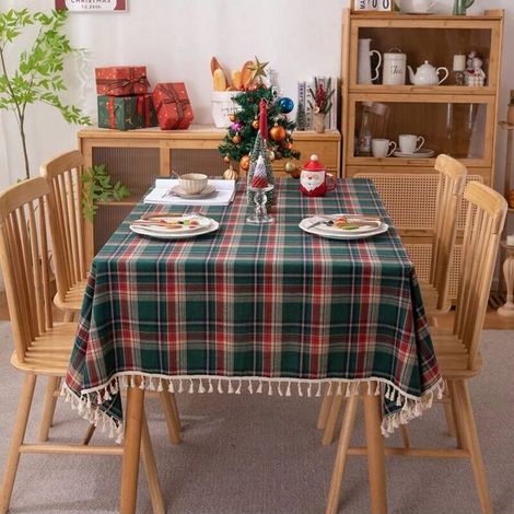 Nappe de Noël festive 140200cm, nappe basse décorative rouge, nappe à manger avec pompons (1/4)
