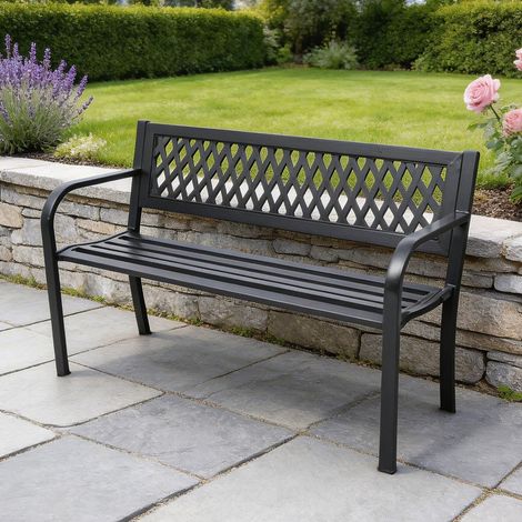 Lara Metal Garden Garden Bench 3 Seater Chair Patio Deck Patio Park Outdoor (1/5)