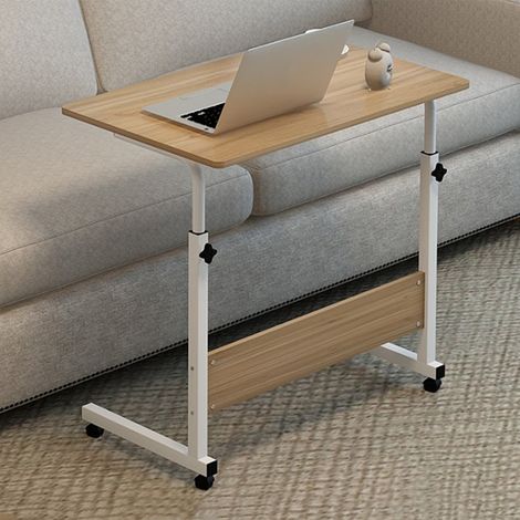 Table de chevet relevable 60 x 40 cm, structure en métal en forme de C, support mobile pour ordinateur portable, idéale pour la maison ou le canapé, coloris bois. (1/5)