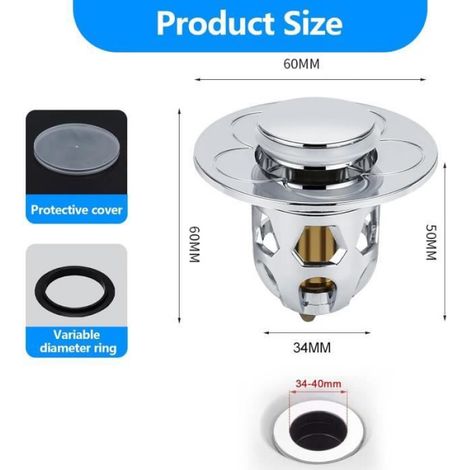 2 Pièces Bouchon de Lavabo Pop up avec Joints, Bouchon pour Evier, Bouchon Poussoir Lavabo pour Baignoire Cuisine (34-40mm) (1/4)