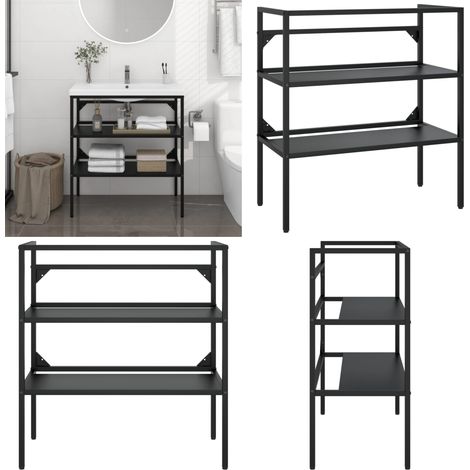 Badezimmer Waschtischgestell Schwarz 79x38x83 cm Eisen - Badezimmermöbel - Waschtischgestell - Eisenregal - Unterwäscheaufbewahrung - Schwarze Möbel - Home & Living (1/5)