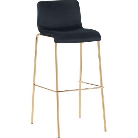 Sgabello da bar x1 in velluto nero con struttura in metallo dorato a quattro gambe stile chic e moderno 100005850