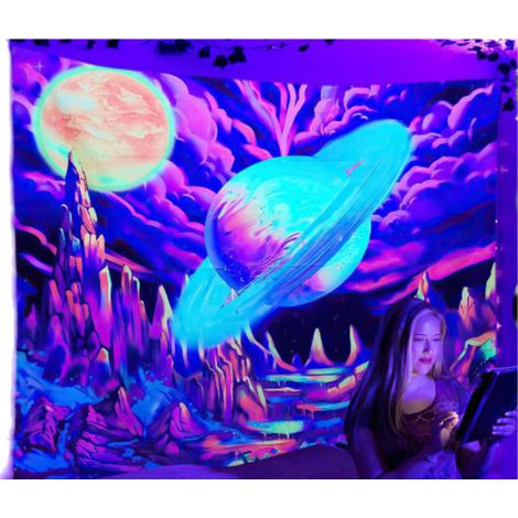 Tapisserie nocturne fantastique avec étoiles et lune, résistante aux UV, motif galaxie, idéale pour la décoration du salon. (1/5)
