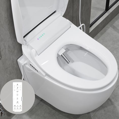 HOROW Bidé ducha inodoro asiento eléctrico con mando a distancia, boquilla autolimpiante de acero completo, luz nocturna, desodorización, secadora