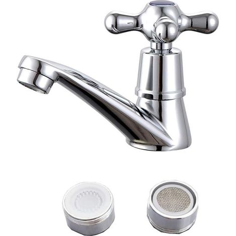 Robinet simple de lavabo chroméFinition métalInstallation facile sans perçageFiltre ABS pour économie d'eau (1/5)
