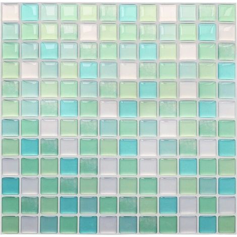 Papier Peint Carrelage Autocollant Vert 24x24 cm Style Mosaïque, Sticker Mural Décoratif Imperméable pour Carreaux de Mur Salle de Bains et Cuisine (1/4)
