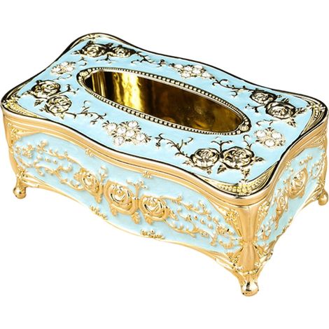 Scatola porta fazzoletti con stampa floreale - azzurro e oro