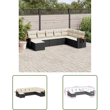 The Living Store Salon de jardin 8 pcs avec coussins noir résine tressée - Salon De Jardin - Meuble De Jardin - Canapé Extérieur - Set Salon - Résine Tressée (1/3)